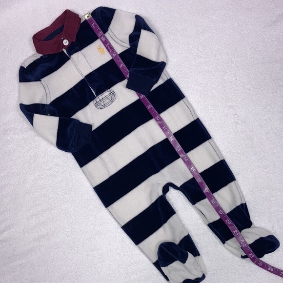 Ralph Lauren navy white velour maroon color footed romper 9m - Picture 2 of 6